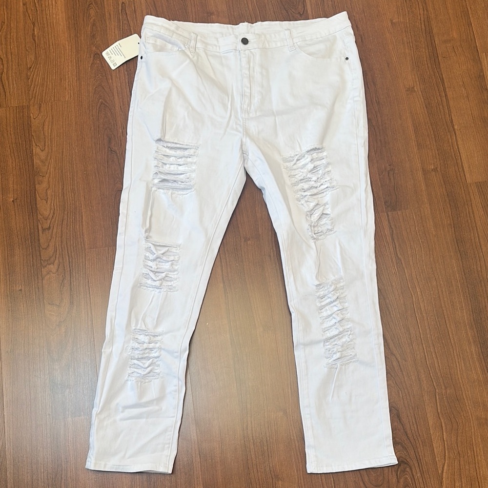 Mens White Distressed Jeans